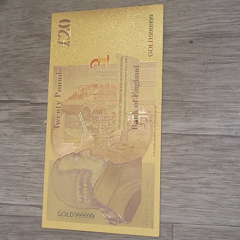 Gold plated 20 pounds English currency